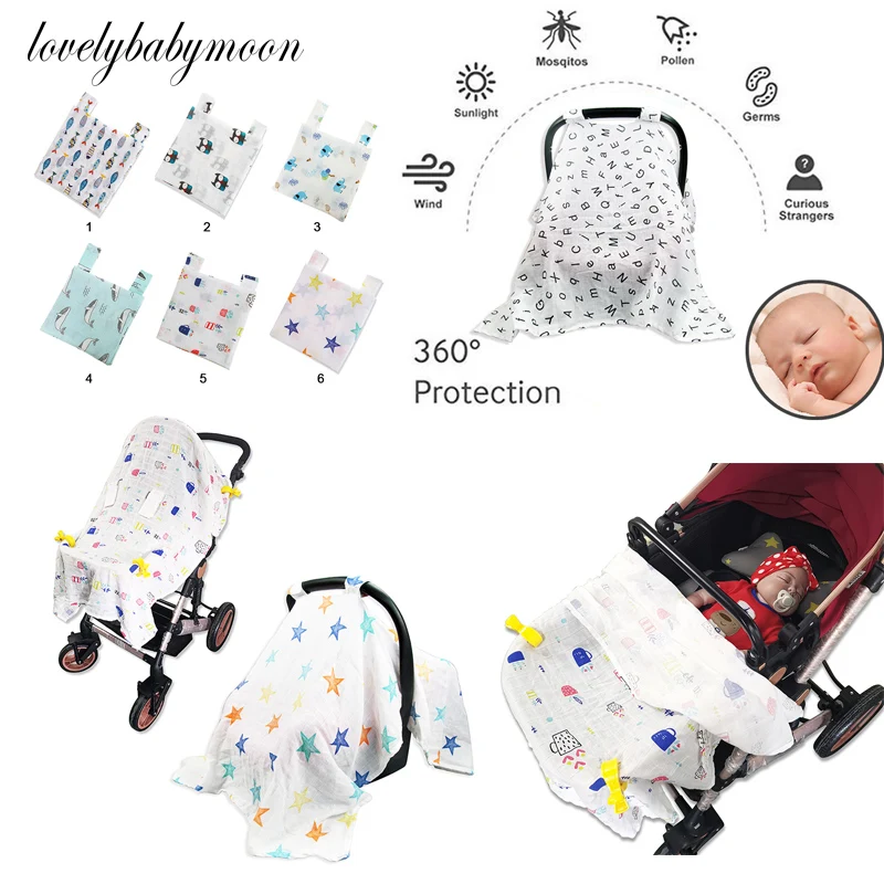 Baby Stroller Cover Muslin Nursing Canopy Breastfeeding Sun Shade Craddle Blanket Trolley Covers Mosquito Net For | Мать и ребенок