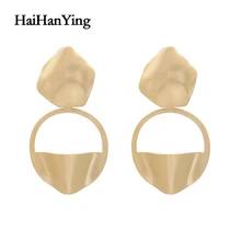 New Matte Mirror Geometric Ladies Earrings Exaggerated Super-large Fog Gold Drop Luxury Jewelry