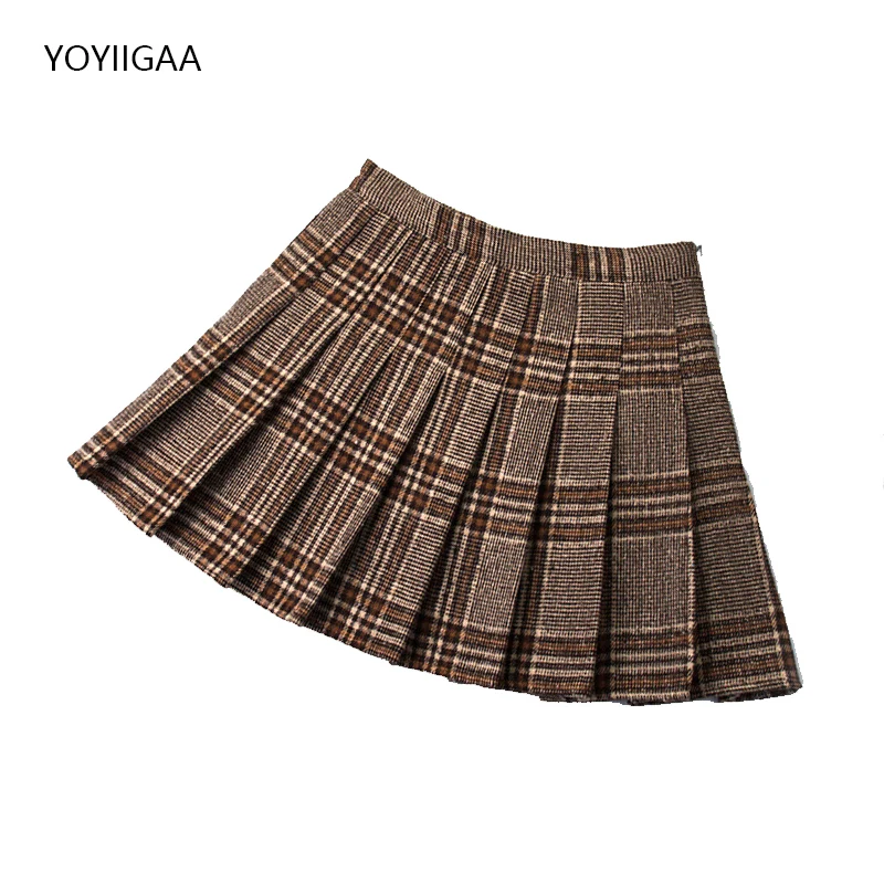 Autumn Winter Women Skirts High Waist Female Pleated Skirt Fashion Chic Girls Dance Mini Skirts Preppy Style Ladies Plaid Skirt