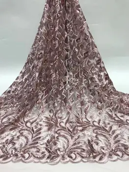 

2020 New pink african lace fabric 2019 high quality lace french mesh fabric sequins nigerian swiss lace fabrics for party dress