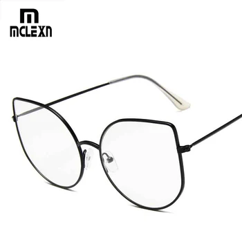 

MCLEXN Fashion Cat Eye Sunglasses New Women Metal Big Sun Glasses Reflective Flat Lens Eyeglasses Frame UV400 Variety Options