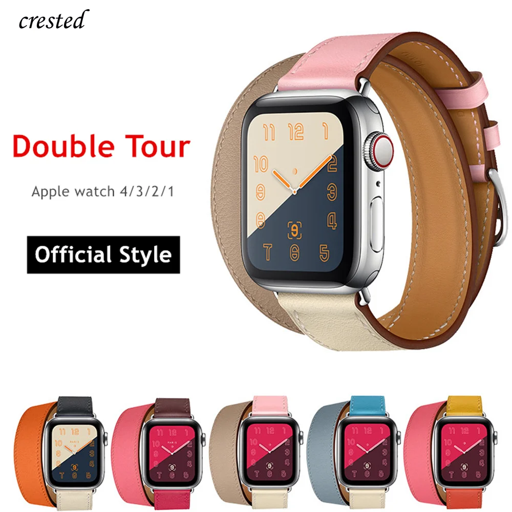 

Double Tour For Apple watch band strap Apple watch 4 band 40mm 44mm iWatch 3 band 42mm 38mm bracelet Genuine Leather watchband
