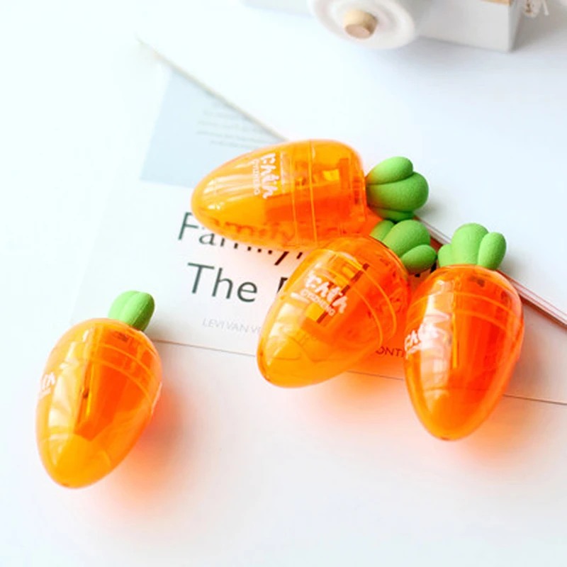 

1Pcs Cute Carrot Pencil Sharpener With Eraser For Pencils School Student Stationery Decoration