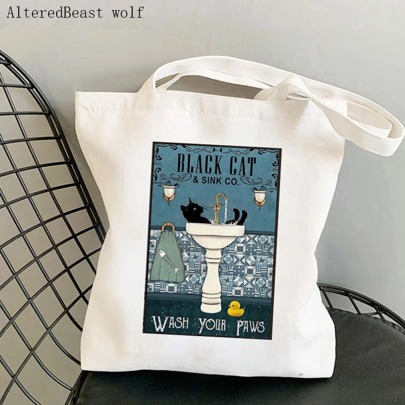 Women Shopper bag Black And White Cats You And Me We Got This Fowers Bag Harajuku Shopping girl handbag Tote Shoulder Lady Bag