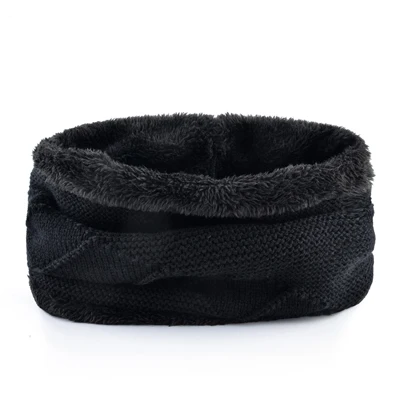 Black Scarf Зимние вязаные шапки и шарф для мужчин на открытом воздухе Теплые шапка Наборы Вязание плед шапка женская толстые шапочка Добавить бархат - Цвет: Black Scarf