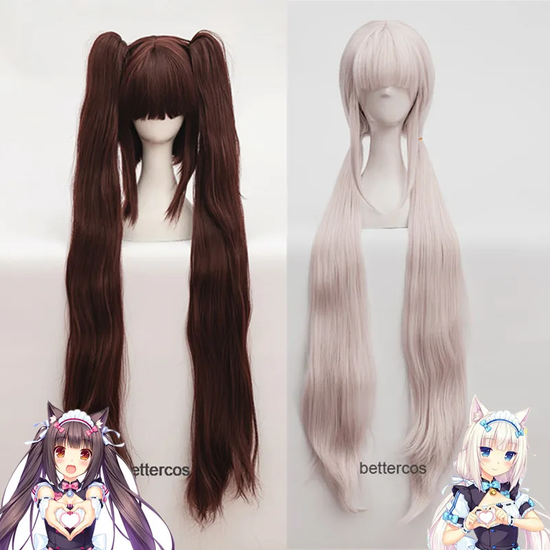 

Nekopara Chocolat Vanilla Women Long Ponytails Wig Cosplay Costume Heat Resistant Synthetic Hair Carnival Party Wigs+ Wig Cap