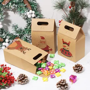 

16pcs Christmas Treat Bags Christmas Cookie Gift Bags Holiday Gift Bags Kraft Paper Candy Favor Goodies Bags for Christmas