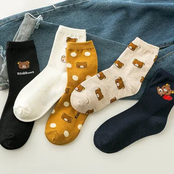 

Women Thin Sock Lovely Ladies Cartoon Bear Socks Colorful Unisex Long Casual Cotton Sox Girls Spring Autumn Trendy Calcetines