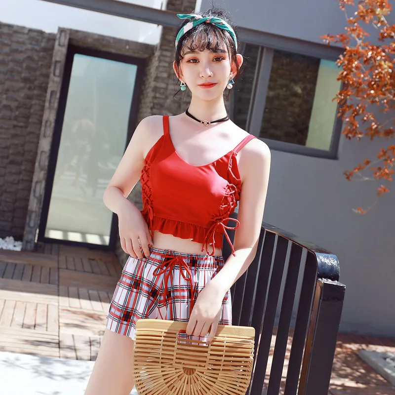 

2019 New Style Fresh GIRL'S Split Type Culottes Three-piece Set Bathing Suit Women's Slimming Conservative Hot Springs Swimwear