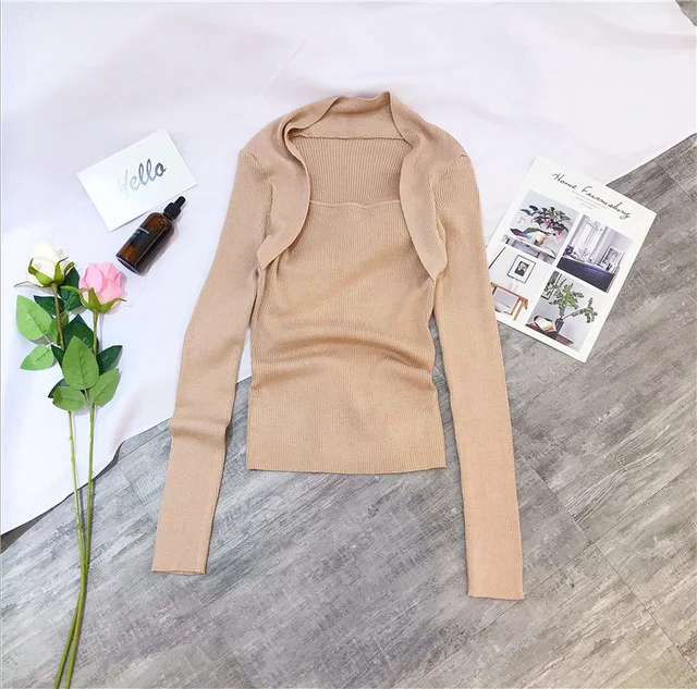 

LMCAVASUN Black Solid Casual Basic Top Square Neck Ribbed Knit Long Sleeve Tee Autumn Party Modern Lady Women Tshirt And Top