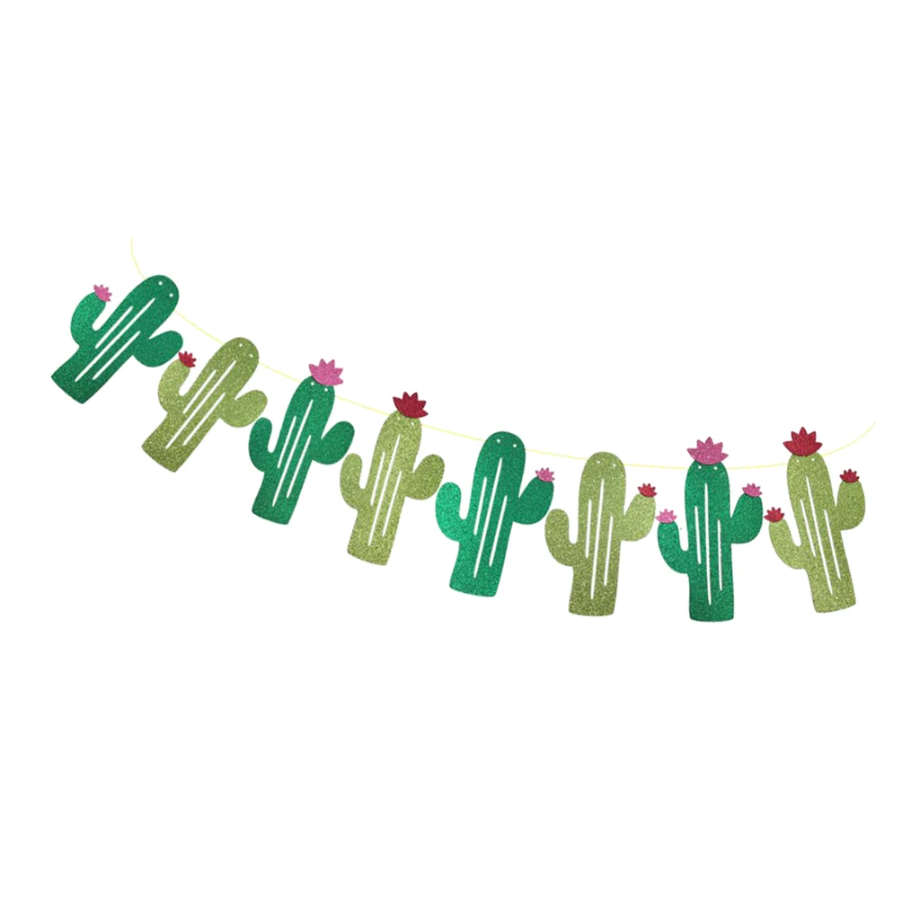 1 Set Mini Glitter Cactus Garland Banner Flag Bunting Garland Party Favors