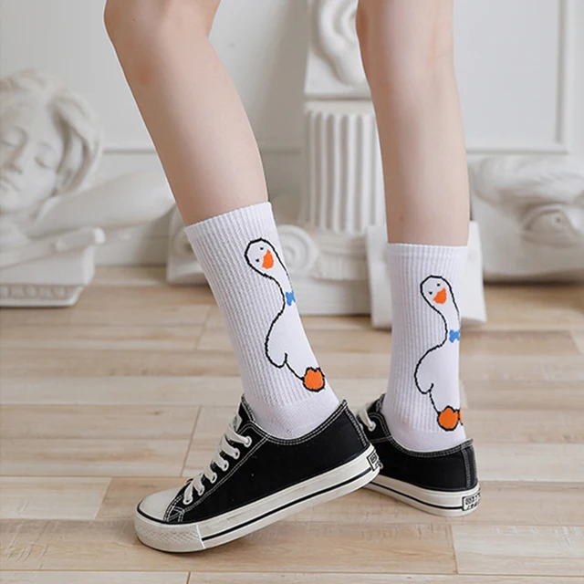 Cute Wanita Kapas Kaus Kaki Bebek Ayam Lucu Kartun Bordir Wanita Harajuku Kaus Kaki Hitam Putih Pendek Kaus Kaki Kaus Kaki Aliexpress