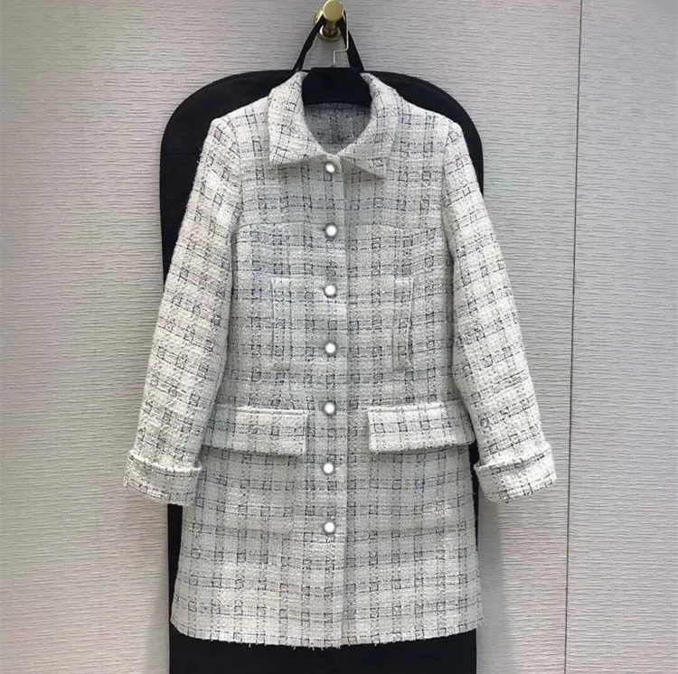 

2019 autumn women's elegant plaid coat high quality tweed coat B048