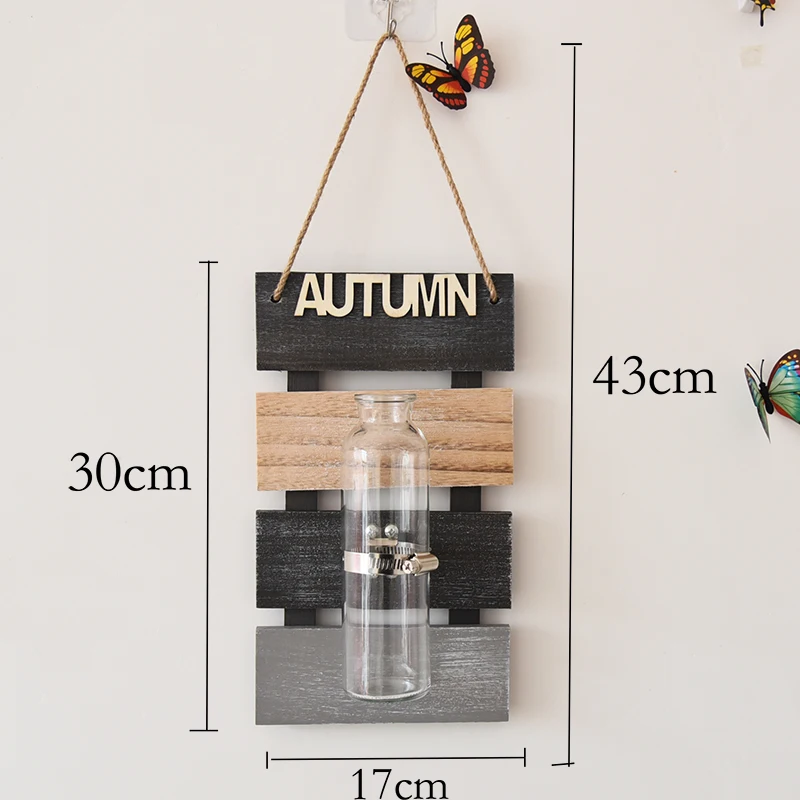 Скандинавское деревянное настенное стекло ваза деревянная рамка бутылка с подвесом гидропонная ваза домашнее украшение для офисной стены - Цвет: 3