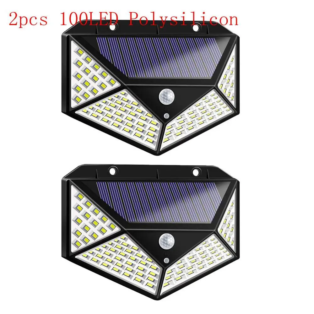 100/114LED 4-стороннее Солнечный PowerLight 3 режима 120 градусов угол движения Сенсор стенная солнечна лампа на открытом воздухе Водонепроницаемый шланг для полива огорода, двора, лампы - Испускаемый цвет: 100 LED Polysilicon
