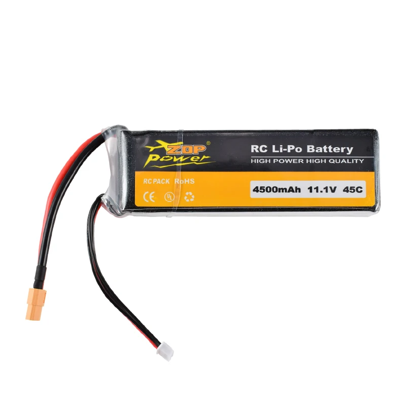 ZOP Power 11 1 В 45C 4500 мАч 3S Lipo батарея XT60 вилка перезаряжаемая для RC гоночного дрона