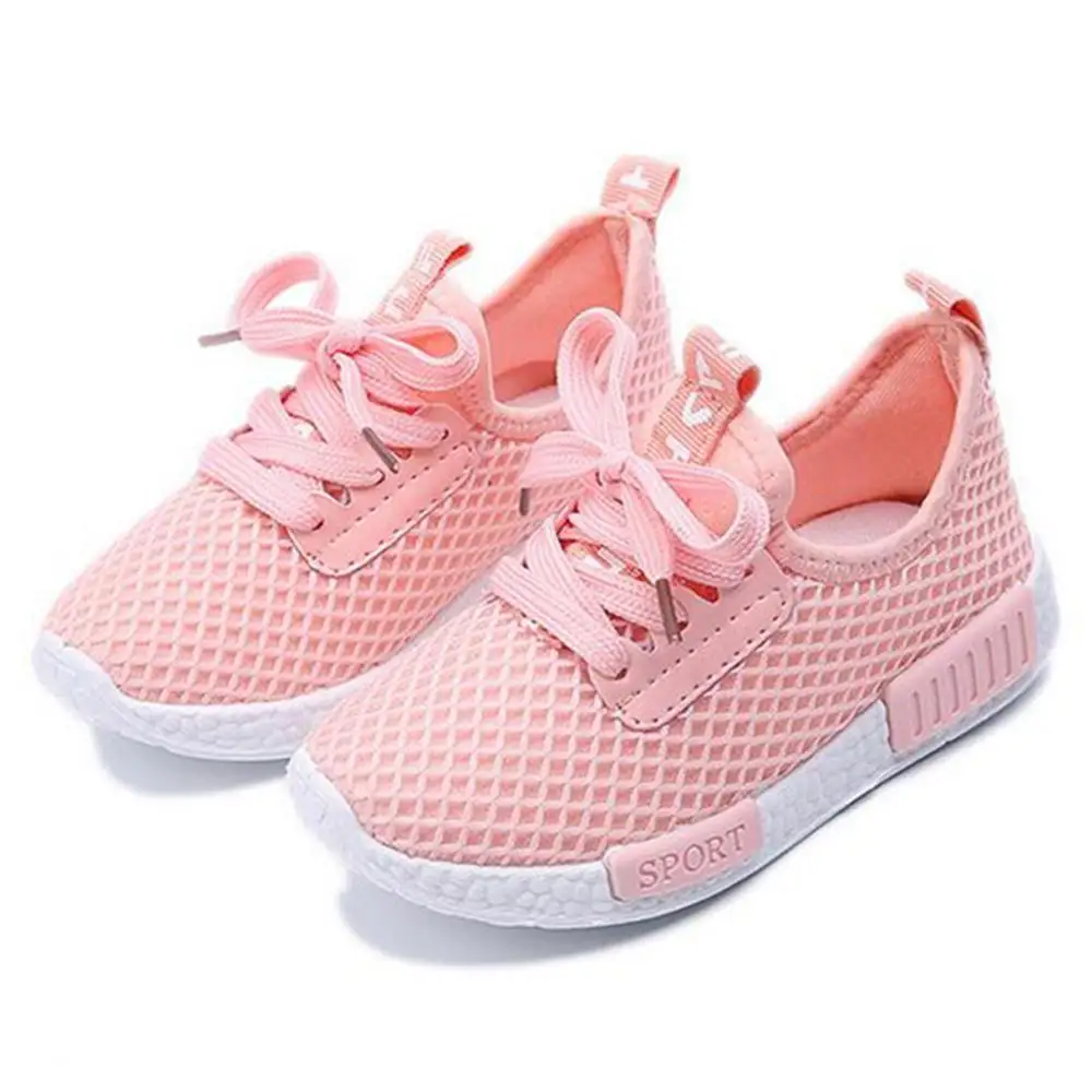 Детская обувь для мальчиков и девочек; повседневные сетчатые кроссовки; дышащая спортивная обувь с мягкой подошвой для бега - Цвет: Розовый