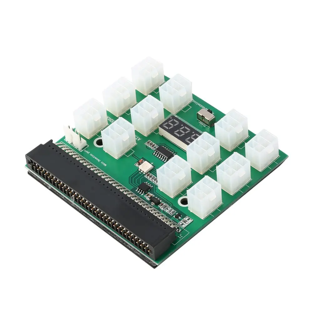 

12V Output 12 Port 6Pin PCI-E Breakout Board With LED Digital Display 1200W / 750W for GPU Mining Power Supply