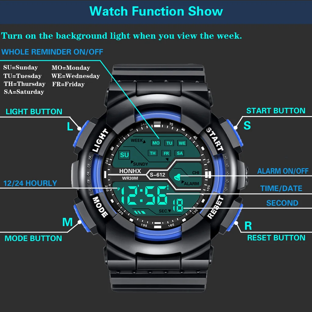 modern multi-function sports LED digital watch