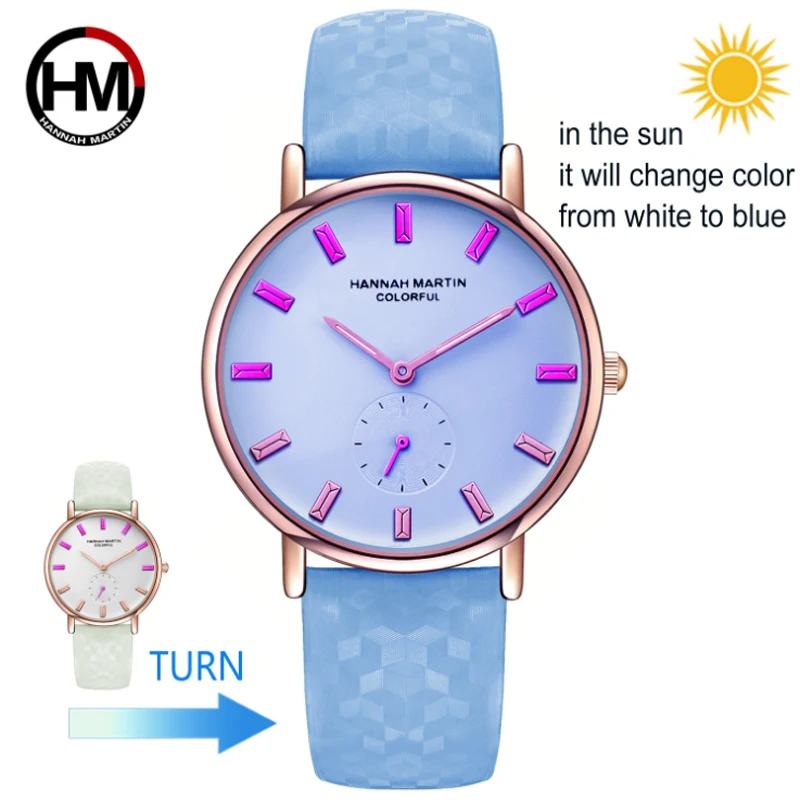 

Women's New Fashion Casual Hot Sale Quartz Watch The Sun uv sensor Trend Cool Lady Multi-Function Color Changing Leather Watch