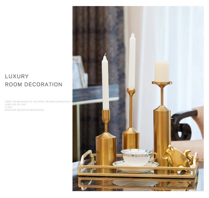 European Metal Candlestick Wedding Luxury Table Romantic Decorations New Year Party Candle Holder Gold Color Scandinavia Style