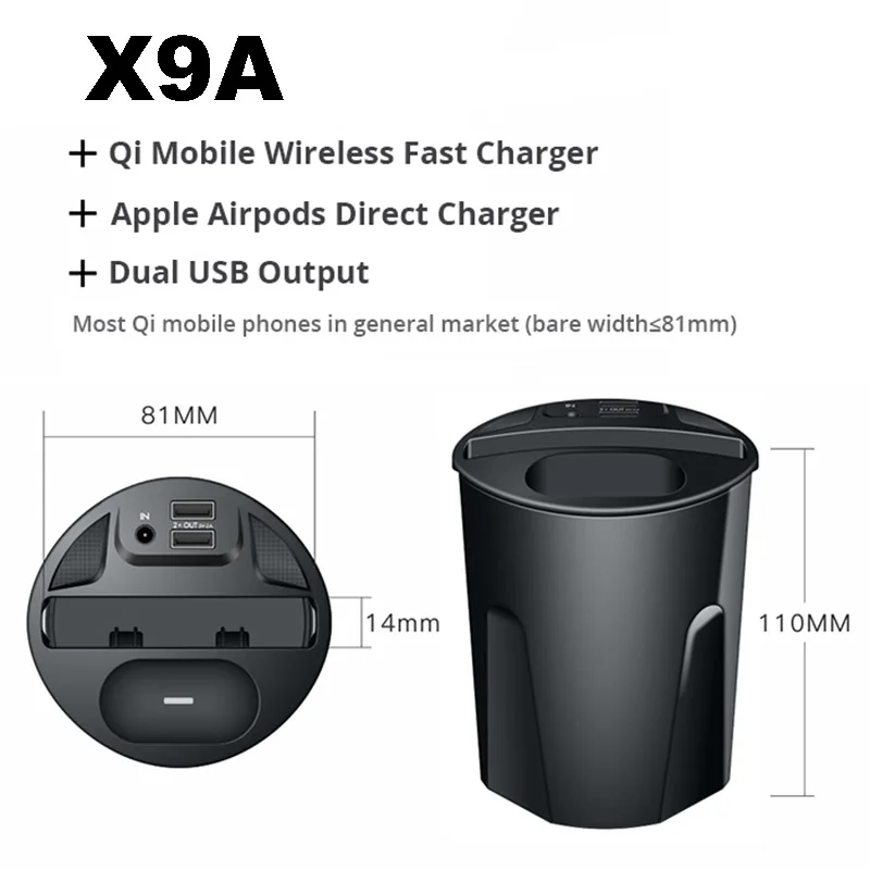 10 Вт QI автомобильное беспроводное зарядное устройство в виде чашки для iPhone XR 8 быстро разветвитель Pad подставка зарядное устройство для samsung с 2 портами Usb выход