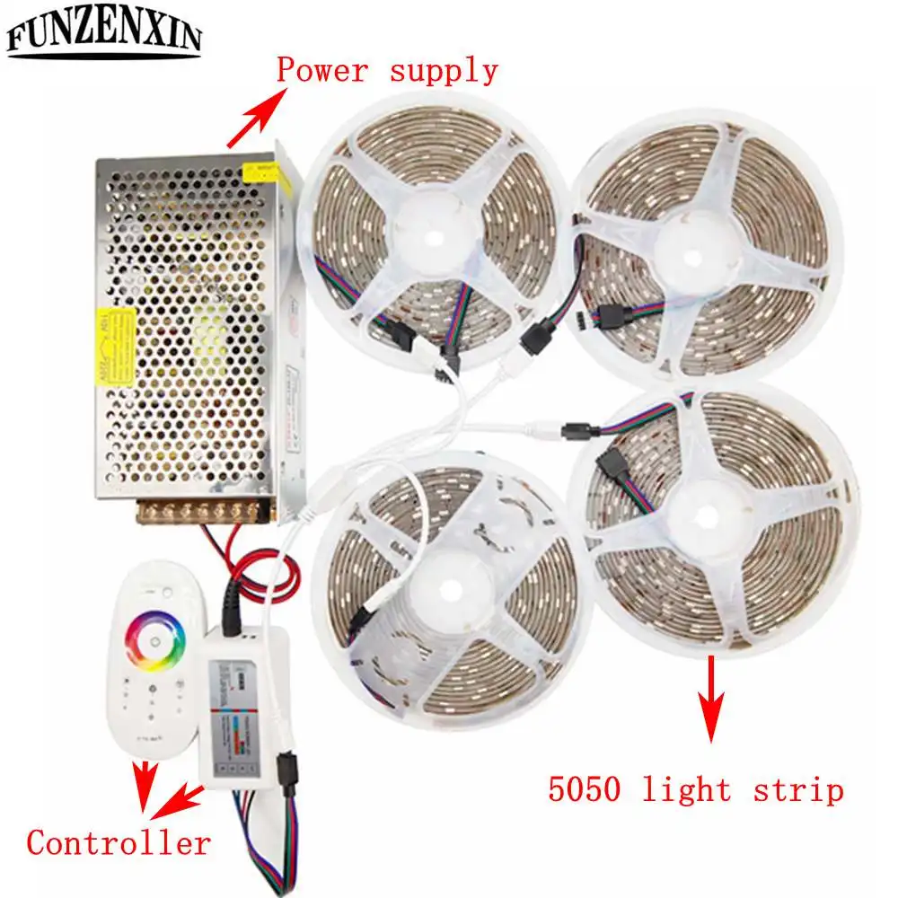 

DC12V 5050 RGB Led Strip Combination 60Leds/m 1roll 2rolls 3rolls 4rolls RGB Strip 2.4GRGB Controller Power Supply 5m/roll