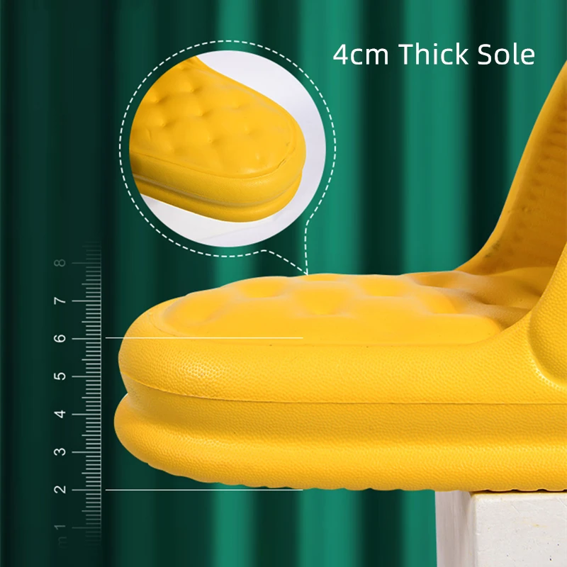 Summer Concise Indoor Women Bath Slippers Trend Thick 4cm Heel Bedroom Couples Flat Shoes Non-slip Home Ladies EVA Slides