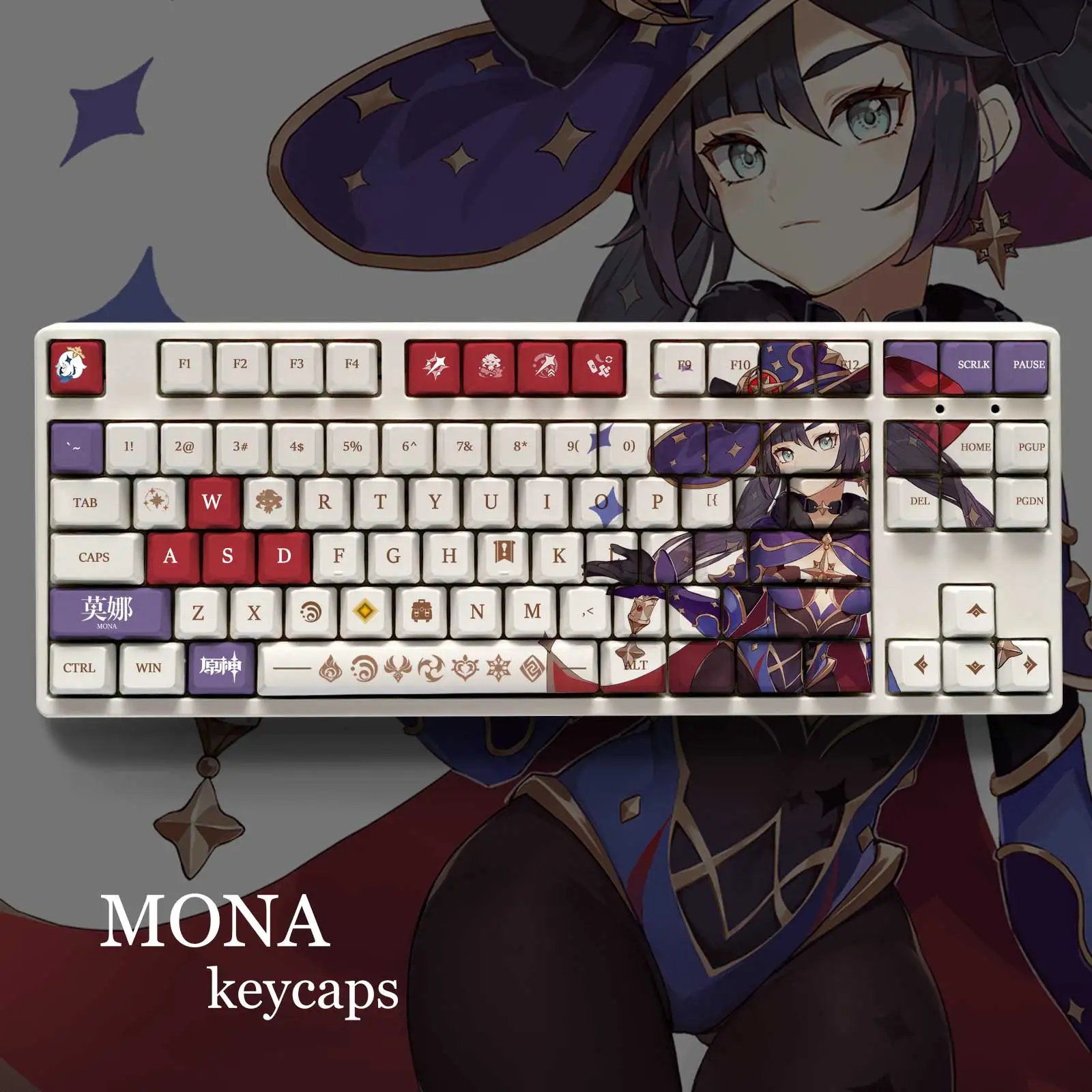 Genshin Impact Theme MONA Pbt Material Keycaps 108 Keys Set for
