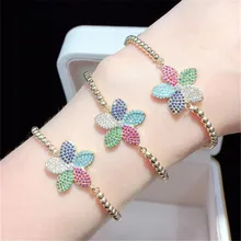 10 шт./лот высокое качество латунный браслет Pave CZ Цветок Регулируемый Браслет Модные ювелирные изделия