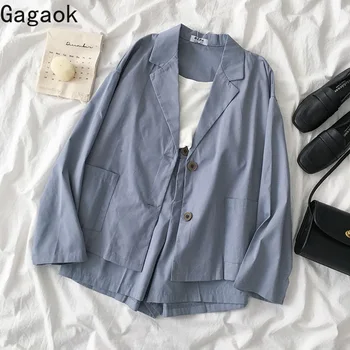 

Gagaok Women Office Lady Two-piece Set Spring Autumn New Turn-down Collar Solid Loose Casual Female Fashion Korean Sets