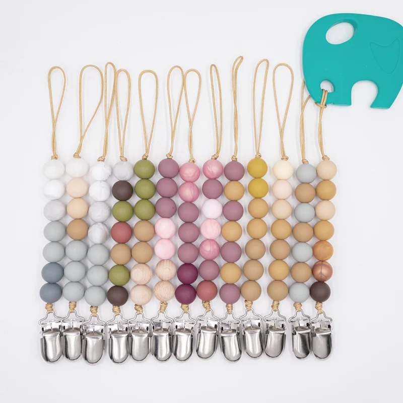 Baby Universal Holder Leash For Pacifiers Nipples Clip Chain Infant Child Soother Beaded Wooden Chains Teethers for Newborn | Мать и