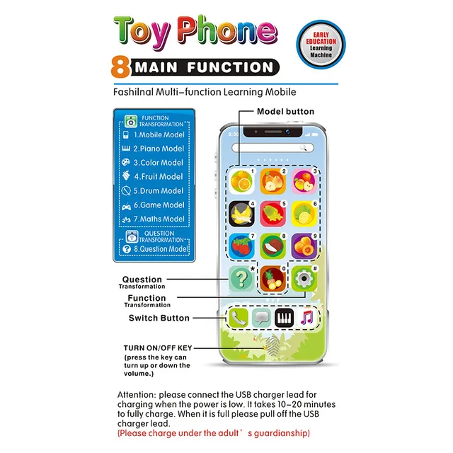 Educational Toys Cellphone Learning Toy with LED Light Baby Kids Study Phone English Mobile Phone Toy Chrismtas Gifts 1 Year Old 4