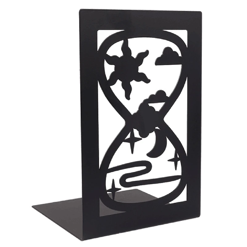 Book Holder Book Organizer Hollow-out Metal Bookends Hourglass Design Metal Bookends for Home Office Decorative Book Stoppers