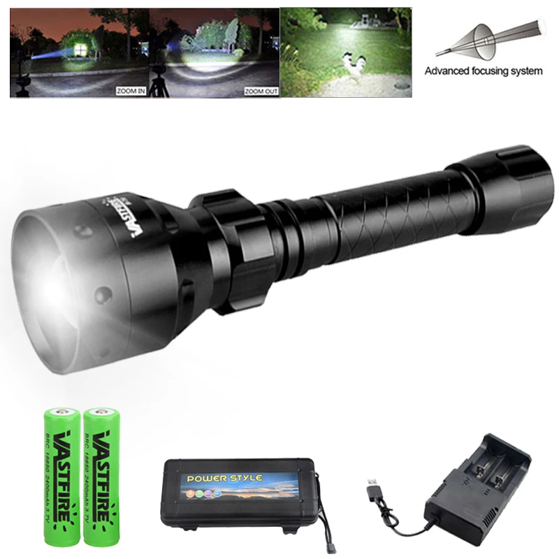 67MM Lens Zoom Green Red White LED Hunting Flashlight 500 Yards Varmint&Hog Kit 