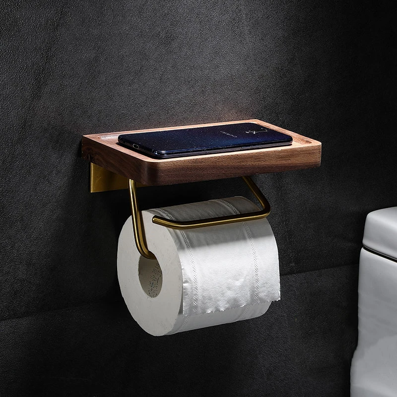 Designs Support de papier toilette noir avec étagère, distributeur