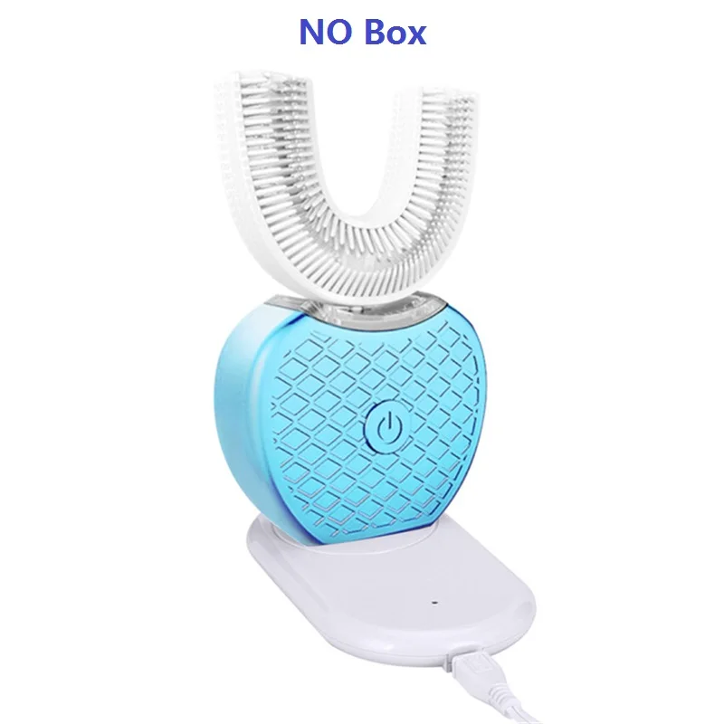 blue without box Новинка 360 градусов интеллектуальная автоматическая звуковая электрическая зубная щетка USB перезаряжаемая ультра звуковая u-форма 4 режима таймер синий свет - Цвет: blue without box