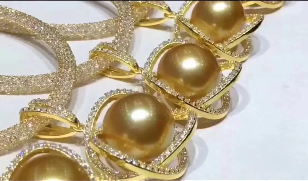 

Fine Jewelry Natural Fresh Water 11-12mm Golden Peals Necklaces for Women Fine Pearls Necklaces