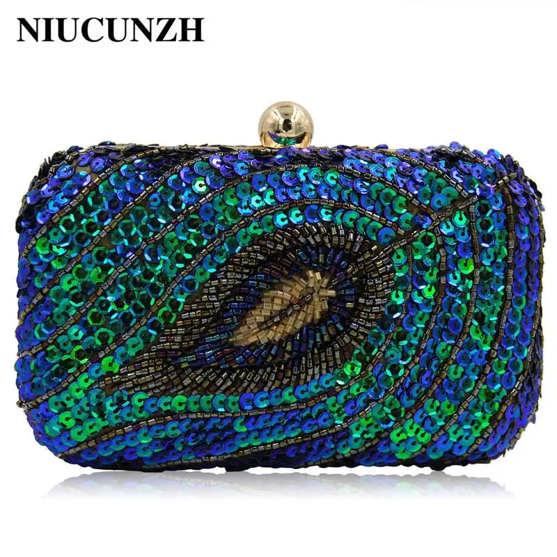 

NIUCUNZH Peacock Blue Luxury Purse Wedding Bridal Women Evening Bags Handbag Luxury Designer Clutch Bags Ladies Hand Bag Female