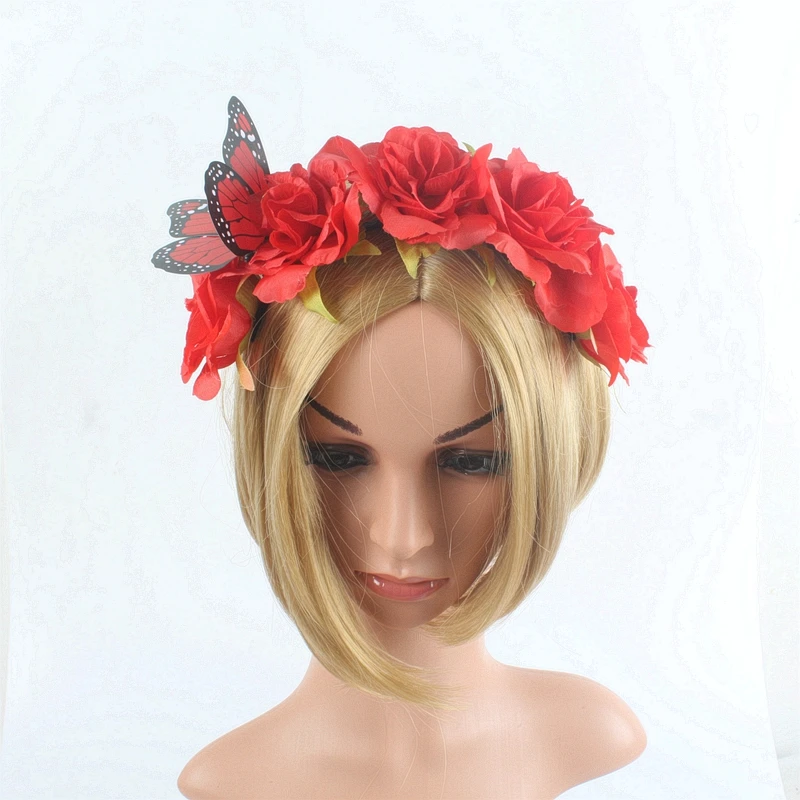 

Новинка Monarch ободок с бабочкой Роза цветочная свадебная корона вечерние головные уборы День мертвых Хэллоуин фестиваль Головные уборы