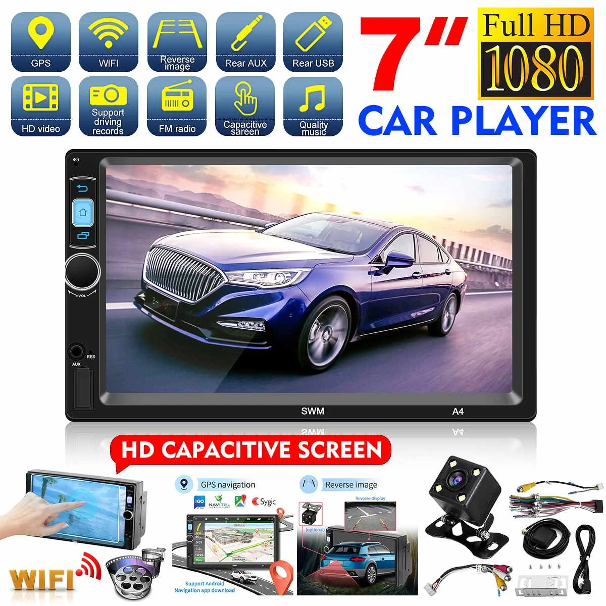 

7" HD 2 din Android 8.1 Auto Car Multimedia Player Rear View Camera Central Radio Touch Screen bluetooth Wifi FM GPS Parking