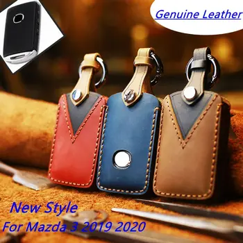 

1Pcs New Style Genuine Leather Car Key Fob Case Cover With Keychain For Mazda 3 2019 2020