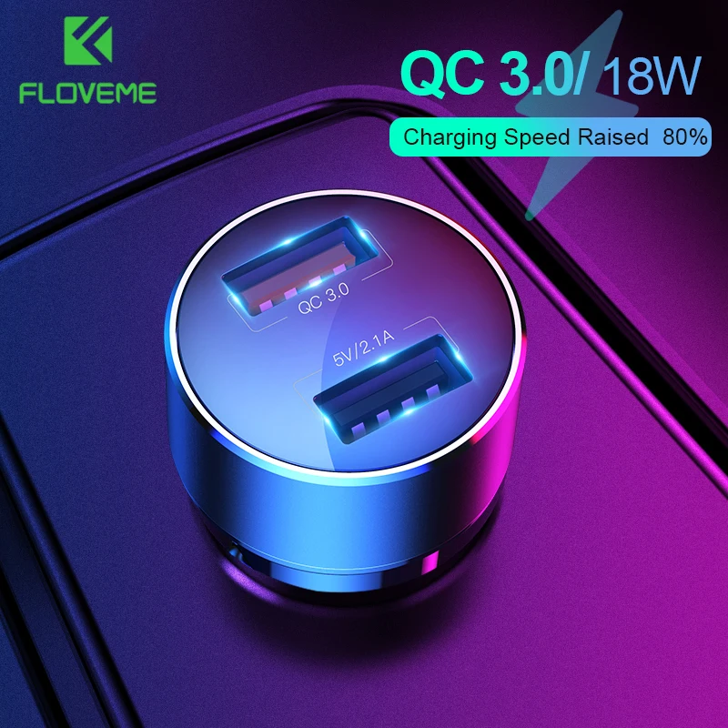 FLOVEME USB Автомобильное зарядное устройство 18 Вт 3 А Быстрая зарядка QC3.0 для iPhone Xiaomi