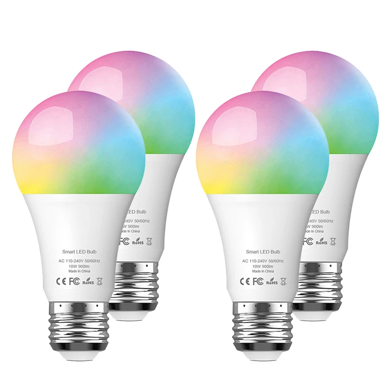 

4 Pack Smart Light Bulb, 900LM Dimmable WiFi Light Bulb, E26 RGBW Warm Soft 6500K WiFi Multicolor LED Light Bulb for Alexa Echo
