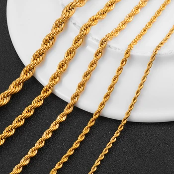 Width 2/3/4/5/6mm 316L Stainless Steel Gold Color Twisted Rope Chain Necklace For Men's and Women's Jewelry wholesale 1