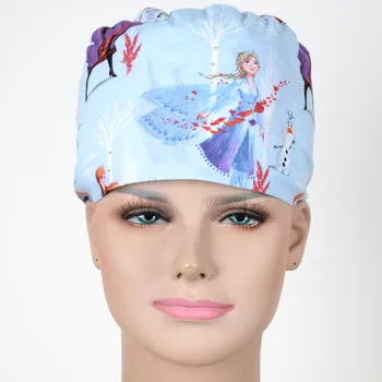 

Hennar wome Cotton Scrub Caps in light blue 100% cotton Hospital Medical Hats Print Unisex Surgical Caps Mask