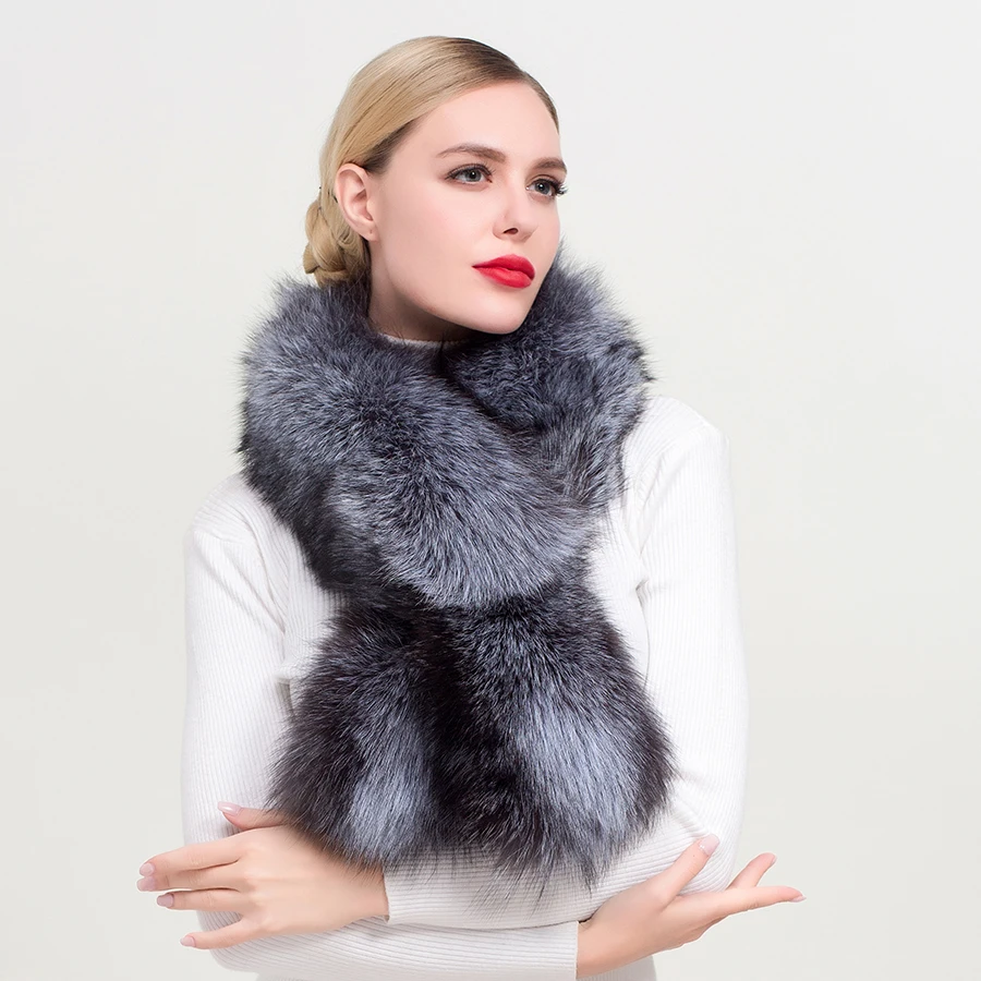 3 ZDFURS* теплые зимние шарфы винтажные женские тканые из натурального серебристого лисьего меха шарф, шаль, воротник с кожаной лентой - Цвет: 3