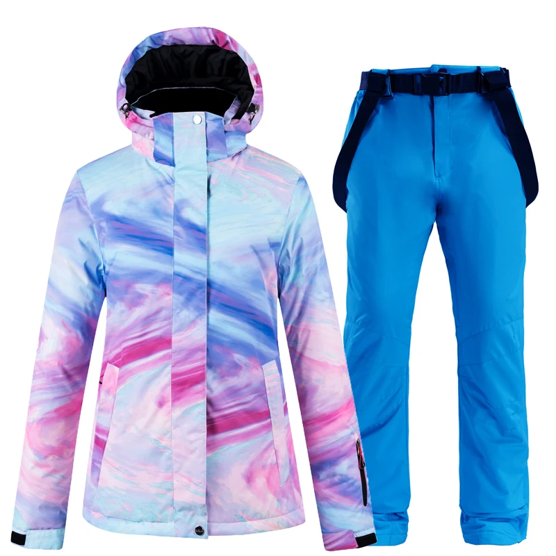 30 красочный женский зимний костюм одежда 10K водонепроницаемый ветрозащитный лыжный костюм комплект Сноубординг лыжные куртки и зимние штаны для женщин - Цвет: Picturer jacket pant