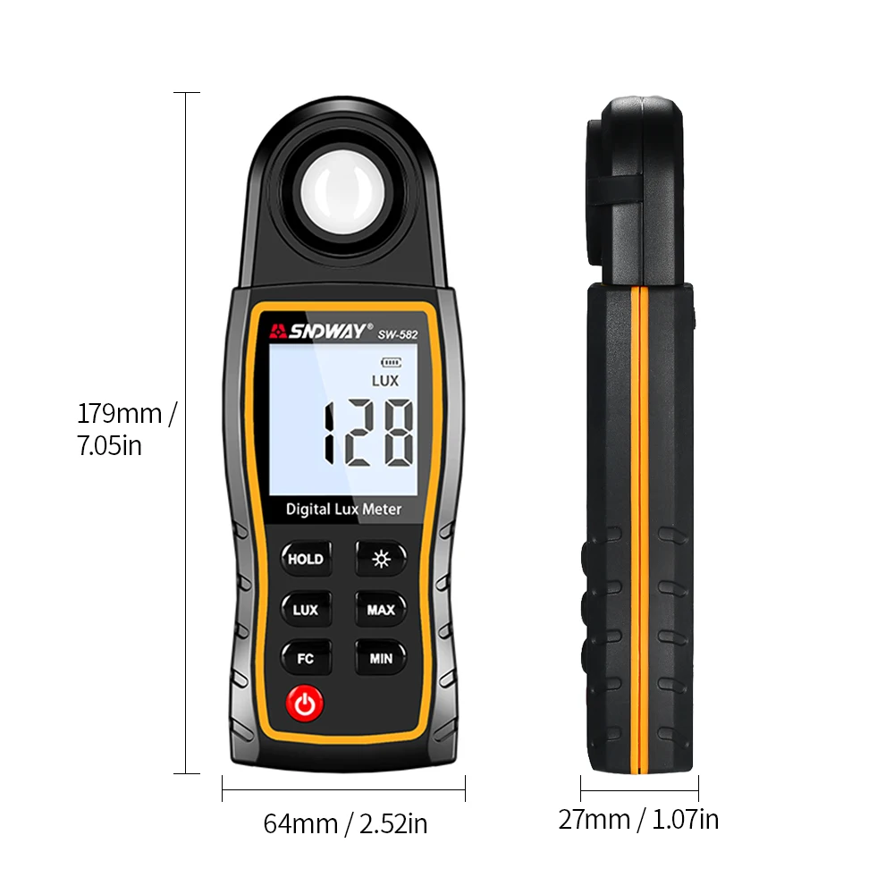SNDWAY SW-582 Digital Lux Meter LCD Display Handheld Auto Range Luminometer Photometer Luxmeter Light Meter 0-199,900 Lux