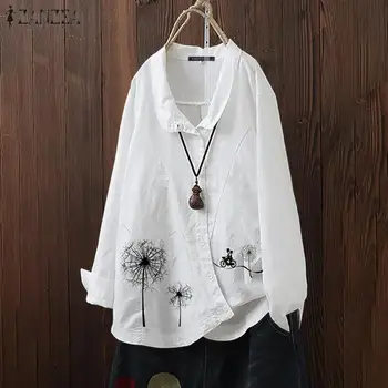 

Blusas Top ZANZEA Spring Long Sleeve Shirts Vintage Floral Printed Cotton Blouse Women Casual Lapel Tunic Tops Female Chemise